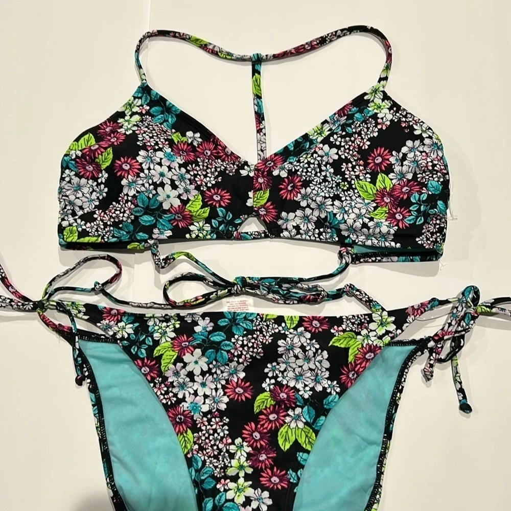 Xhilaration floral bikini swim swimsuit set size large XL new